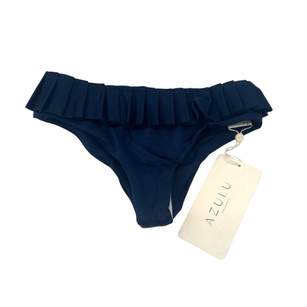 Azulu Venus Bikini Bottom Navy Pleated Waist Designer Swim XS NWT